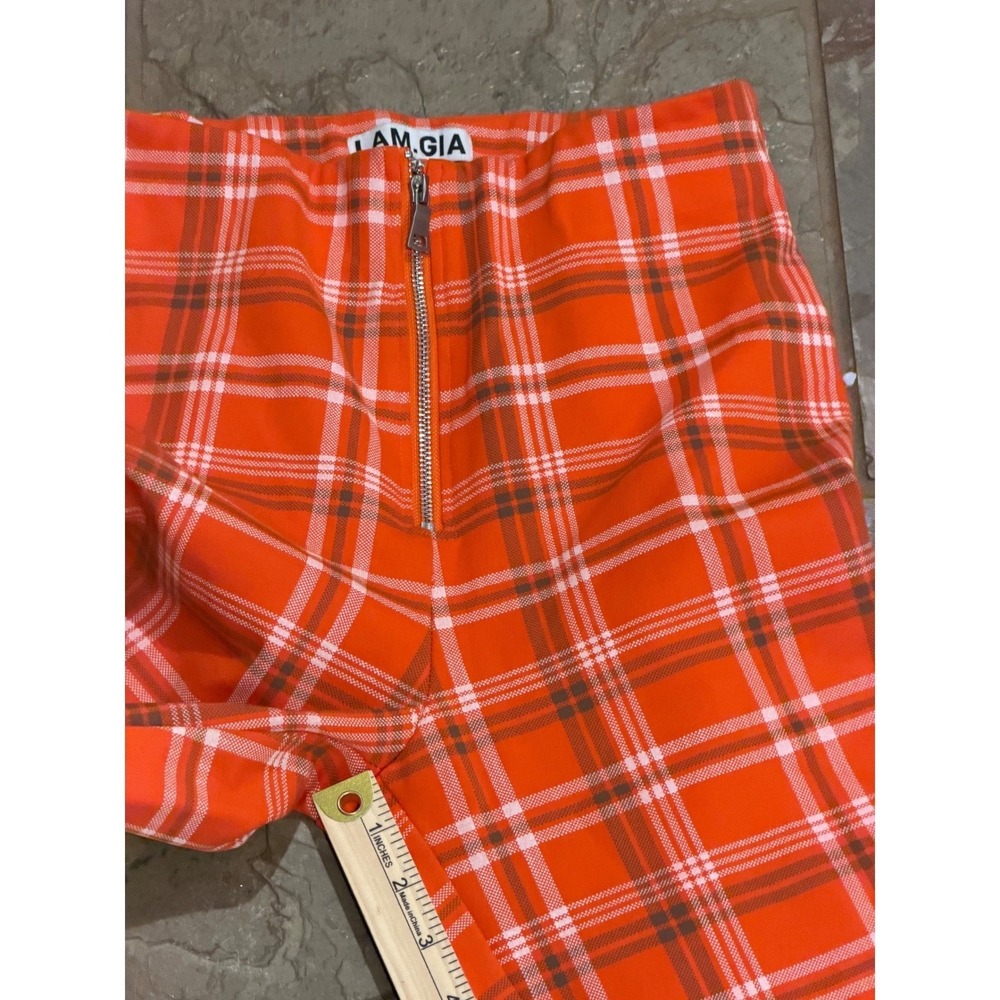 I.AM.GIA Orange Polaris Plaid High Waisted Flare Pants Exposed Zip Slim Fit S - Picture 11 of 15